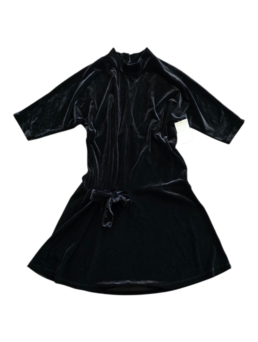 Ava & Yelly Black Velvet Tie-Waist Mock Neck Dress Girls 14